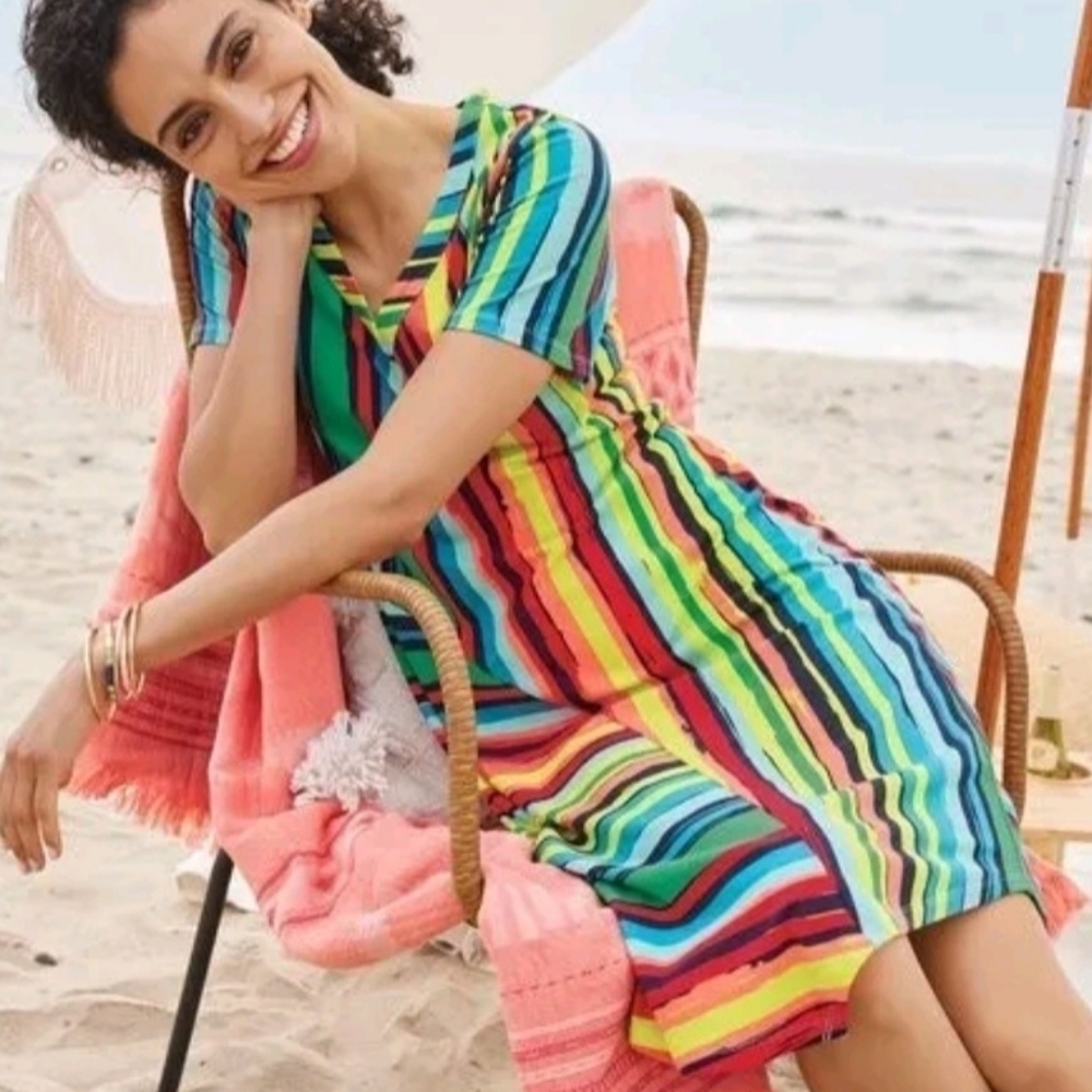 Soft Surroundings Rainbow Striped Happy Place Dress M